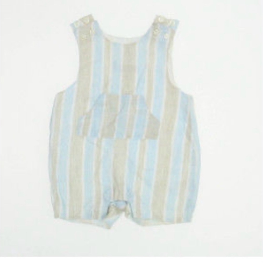 NWT🏷️Baby Luxuries Striped Linen Baby👶🏻Boy’s👦🏻Romper Sz 6-9M